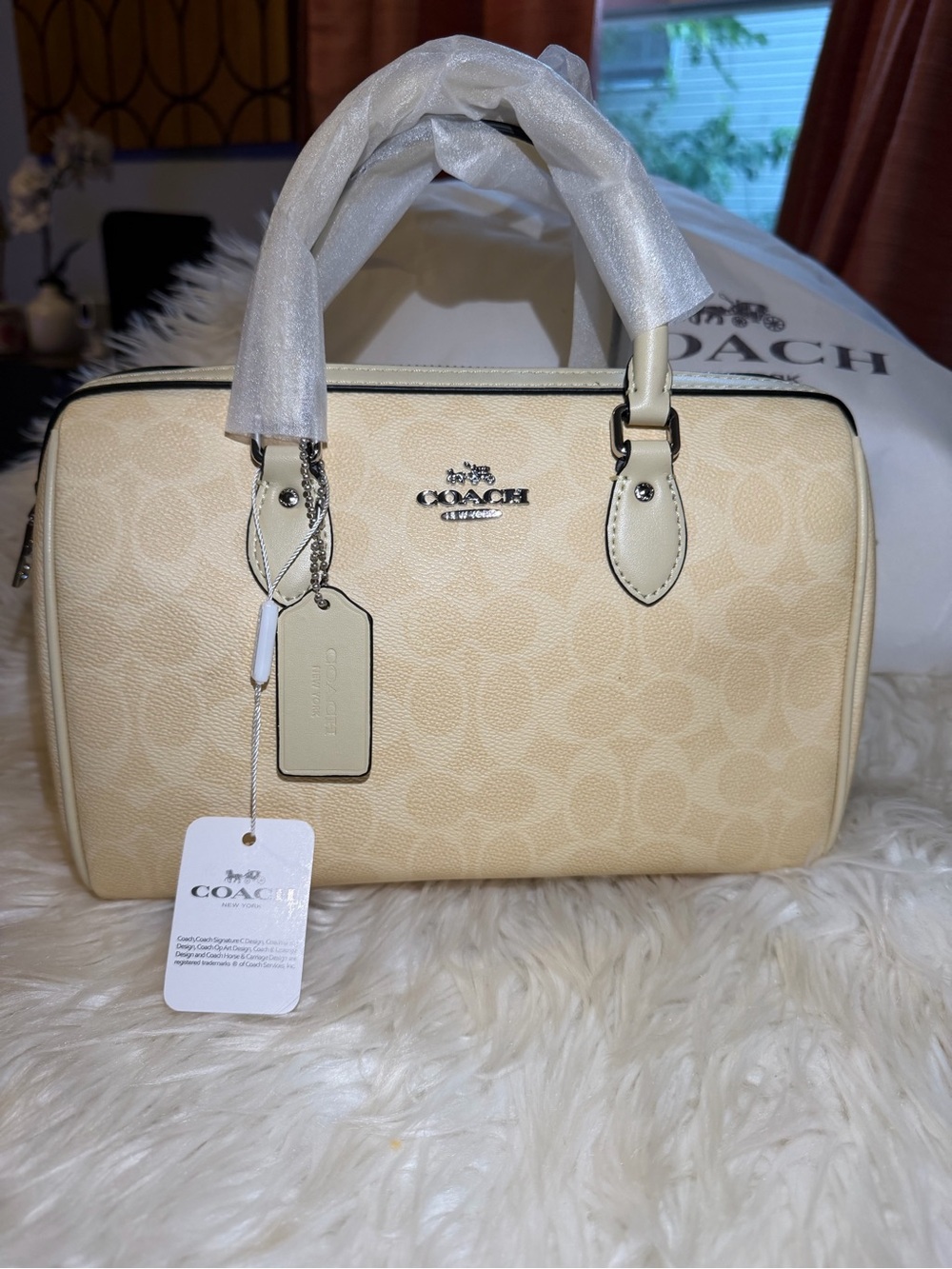 Coach Rowan Satchel Bag in signature canvas butter yellow crossbody  purse